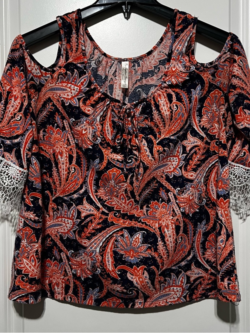 Per Seption Concept Women’s Cold-Shoulder Top in Orange/Multi